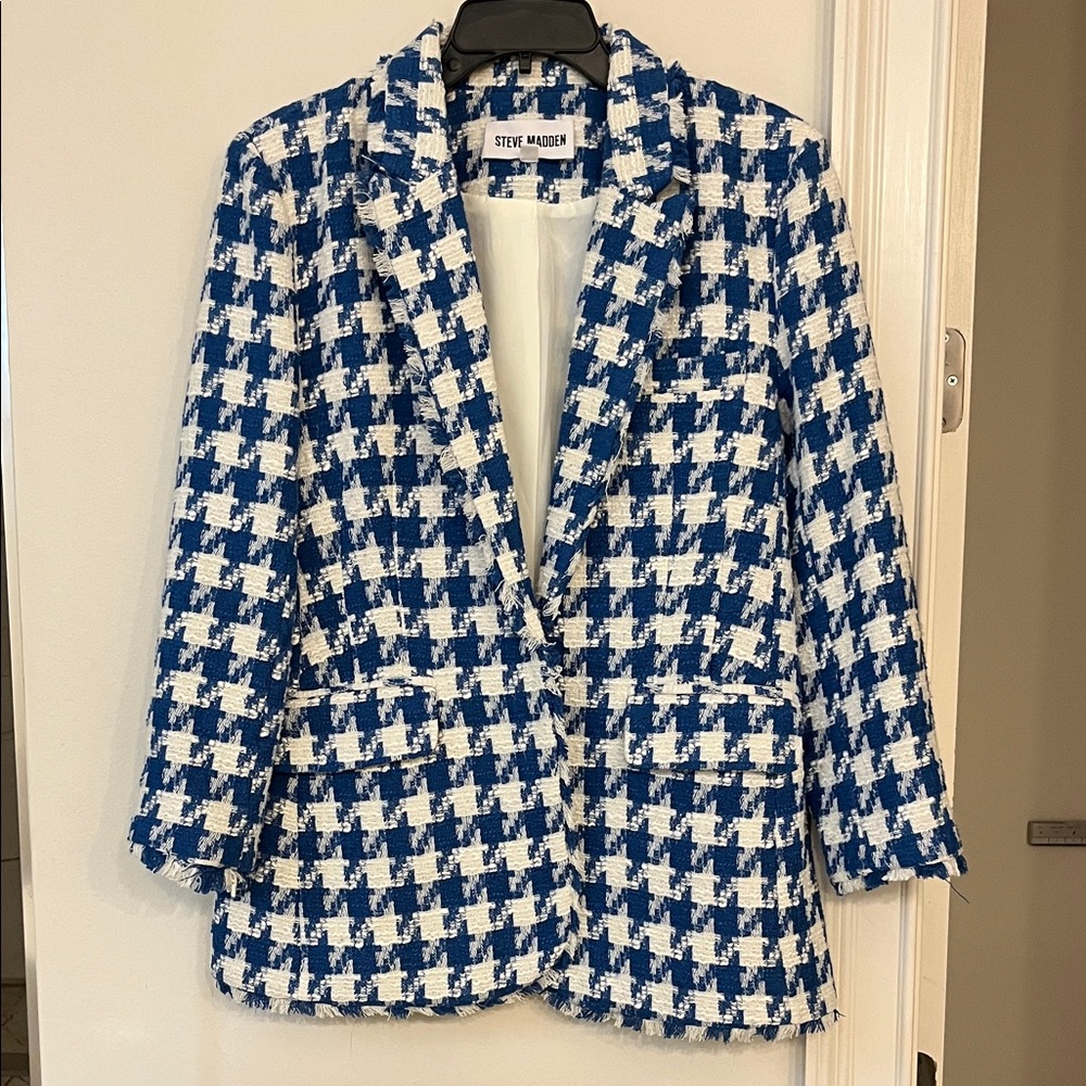 Steve Madden Women's Blue and White Checkered Blazer